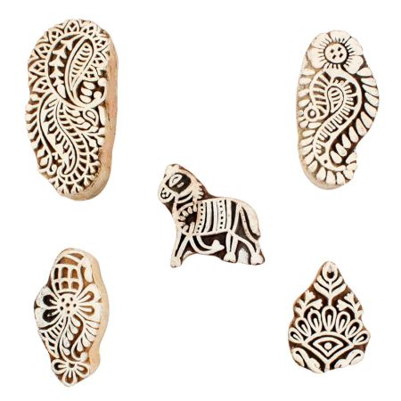 Set of 5 Piece New Mix Wooden Printing Blocks